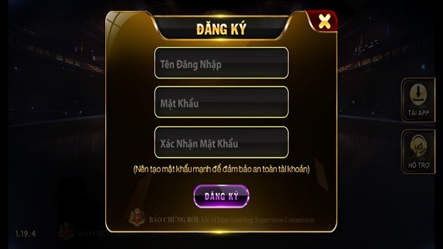 Form thông tin đăng ký tài khoản tại cổng game YO88
